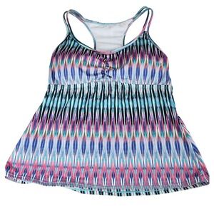 24th & Ocean Tankini Swim Top Womens Large Multicolor Ikat Geometric Racerback
